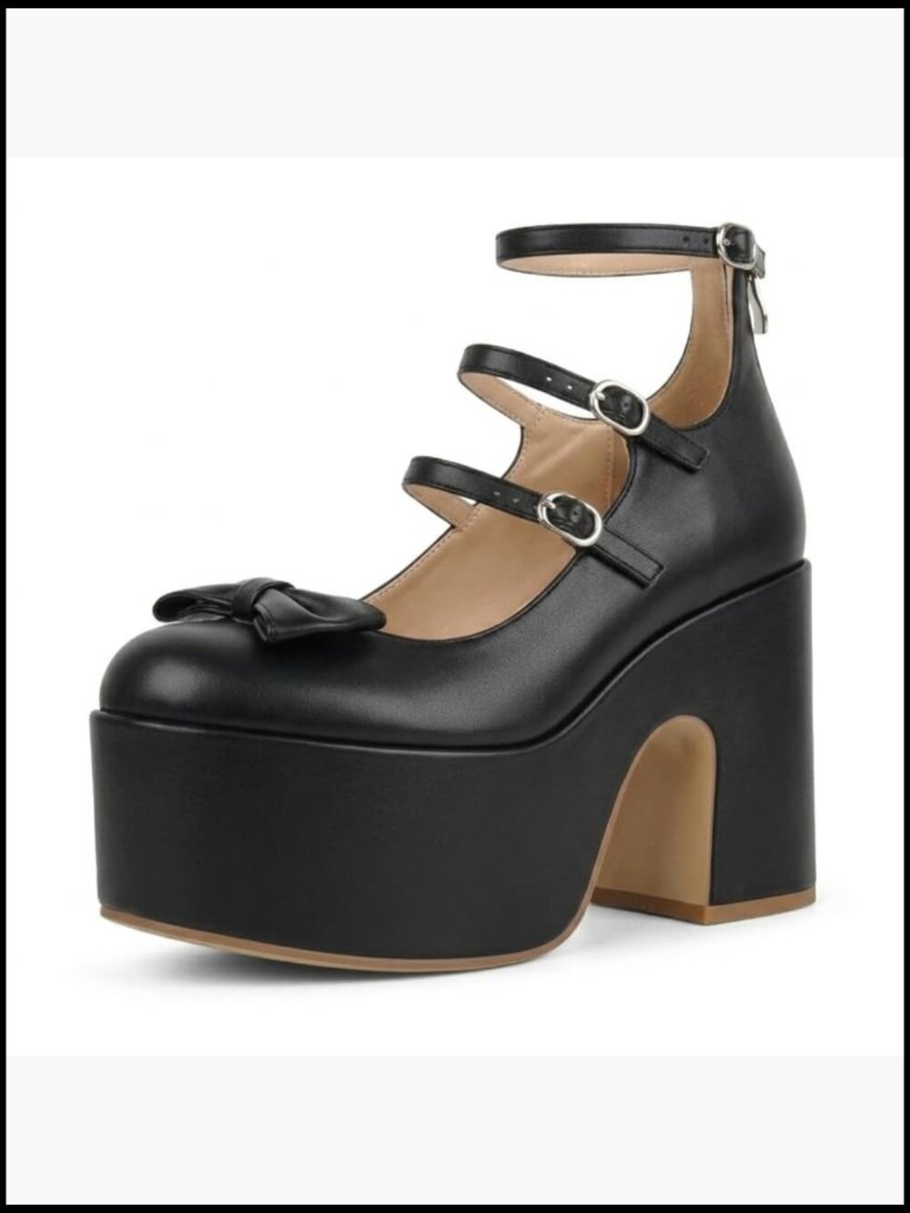 Mary Jane Platform Heels Chunky Block Heel Plaid Fabric Pumps Bow Ankle Strap - Picture 5 of 7